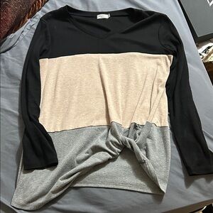 Simple Women's Long Sleeve Top - Black, Beige, and Gray